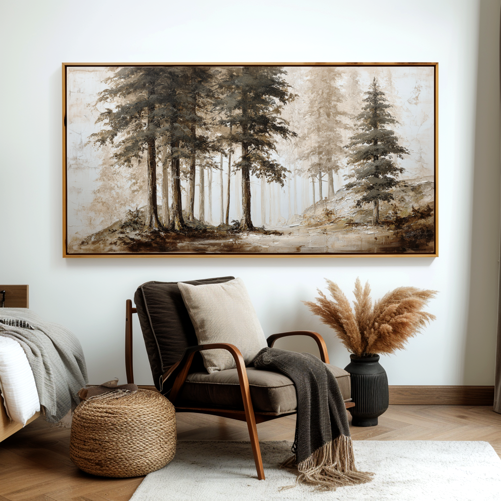 Whispering Pines Textured Forest Landscape Canvas Wall Art#AB14276