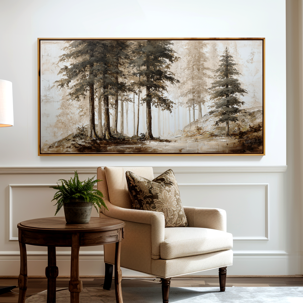 Whispering Pines Textured Forest Landscape Canvas Wall Art#AB14276