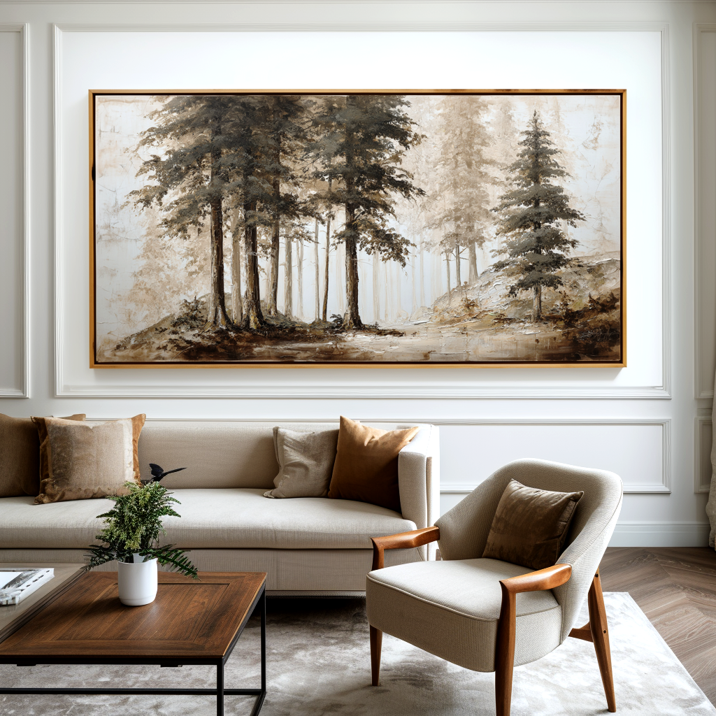 Whispering Pines Textured Forest Landscape Canvas Wall Art#AB14276