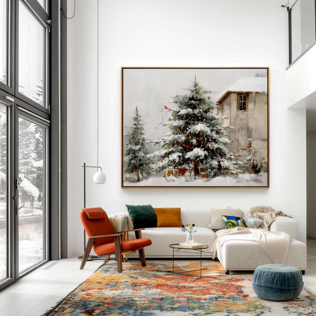 Quiet Winter Eve Textured Winter Landscape Canvas Wall Art#AB14278