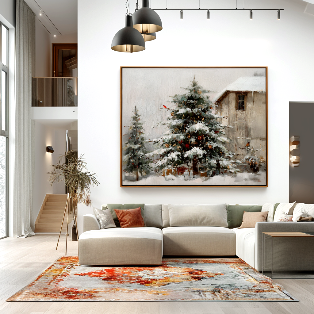 Quiet Winter Eve Textured Winter Landscape Canvas Wall Art#AB14278