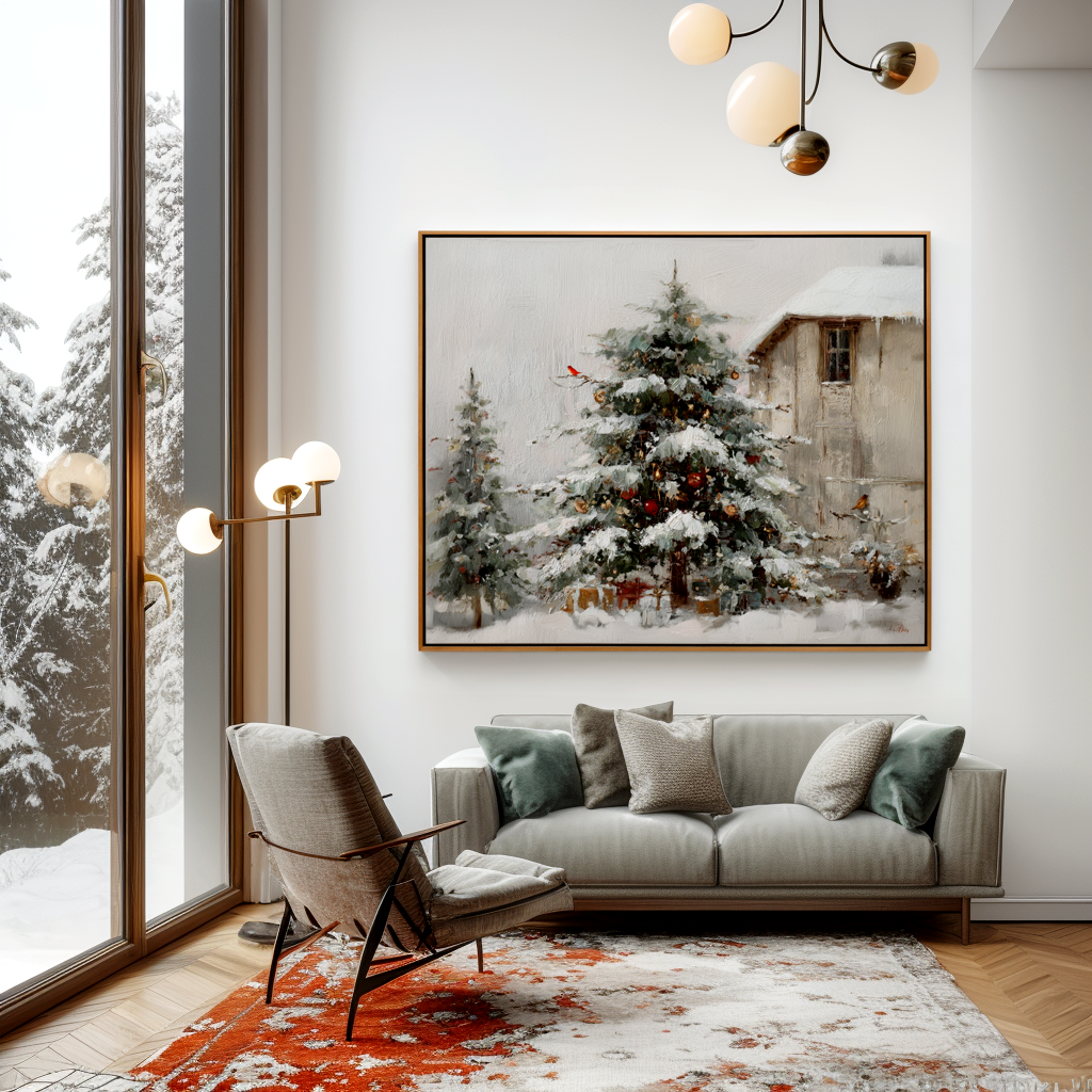 Quiet Winter Eve Textured Winter Landscape Canvas Wall Art#AB14278