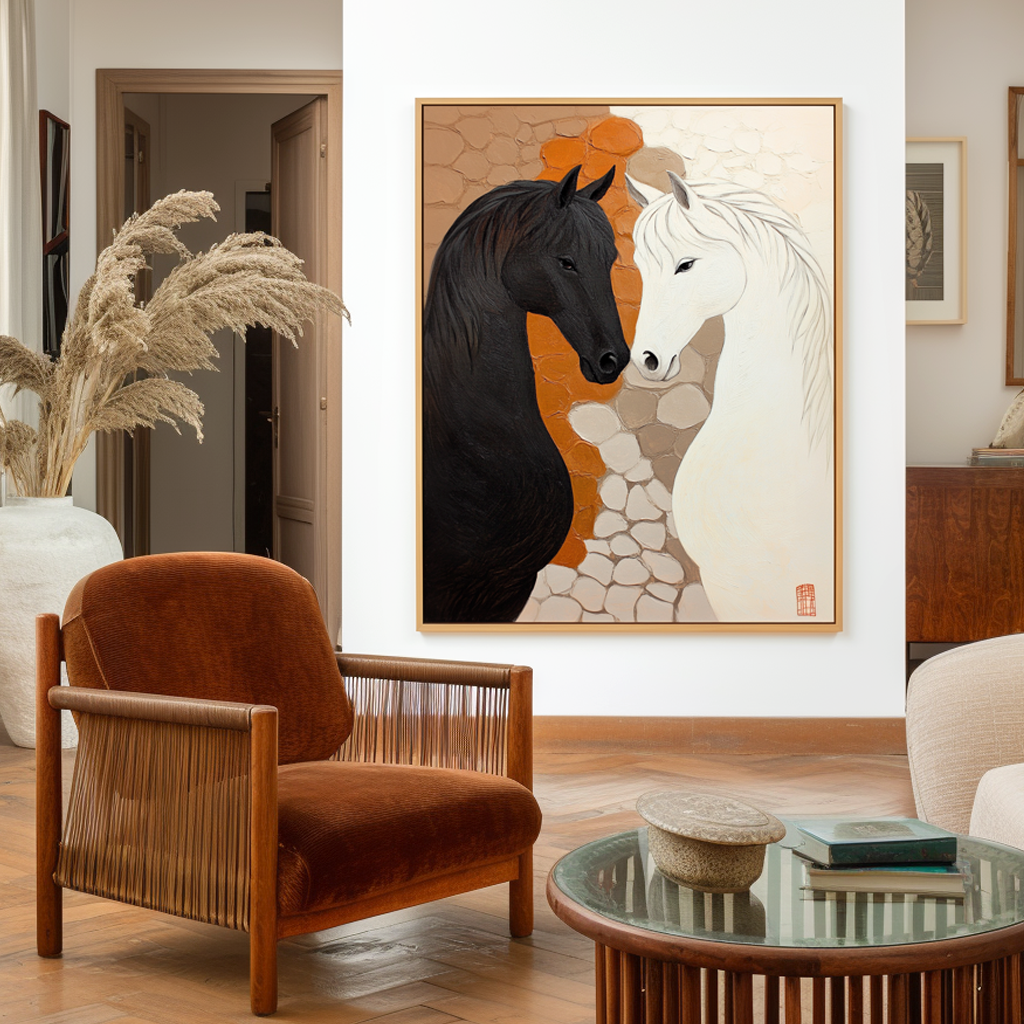 Quiet Duality Abstract Textured Horse Canvas Wall Art#AB14282