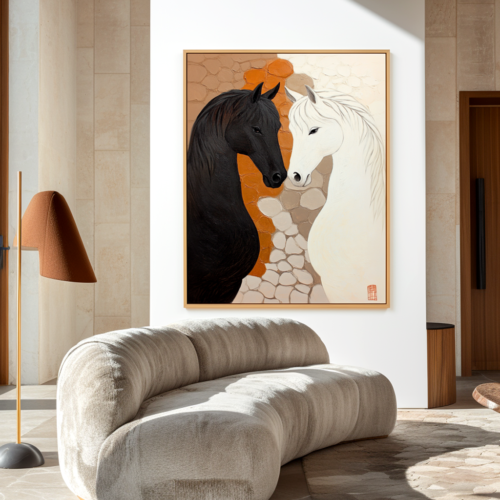 Quiet Duality Abstract Textured Horse Canvas Wall Art#AB14282