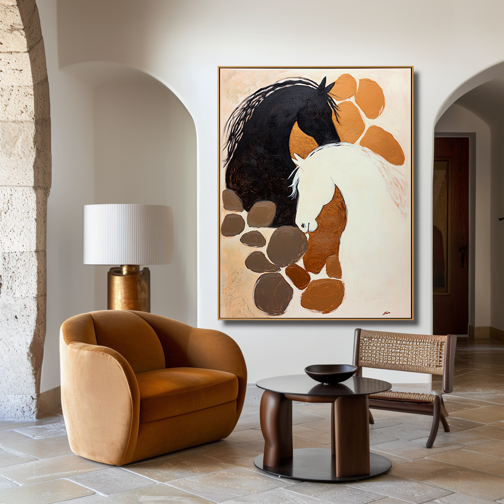 Shared Silence Abstract Textured Horse Canvas Wall Art#AB14283
