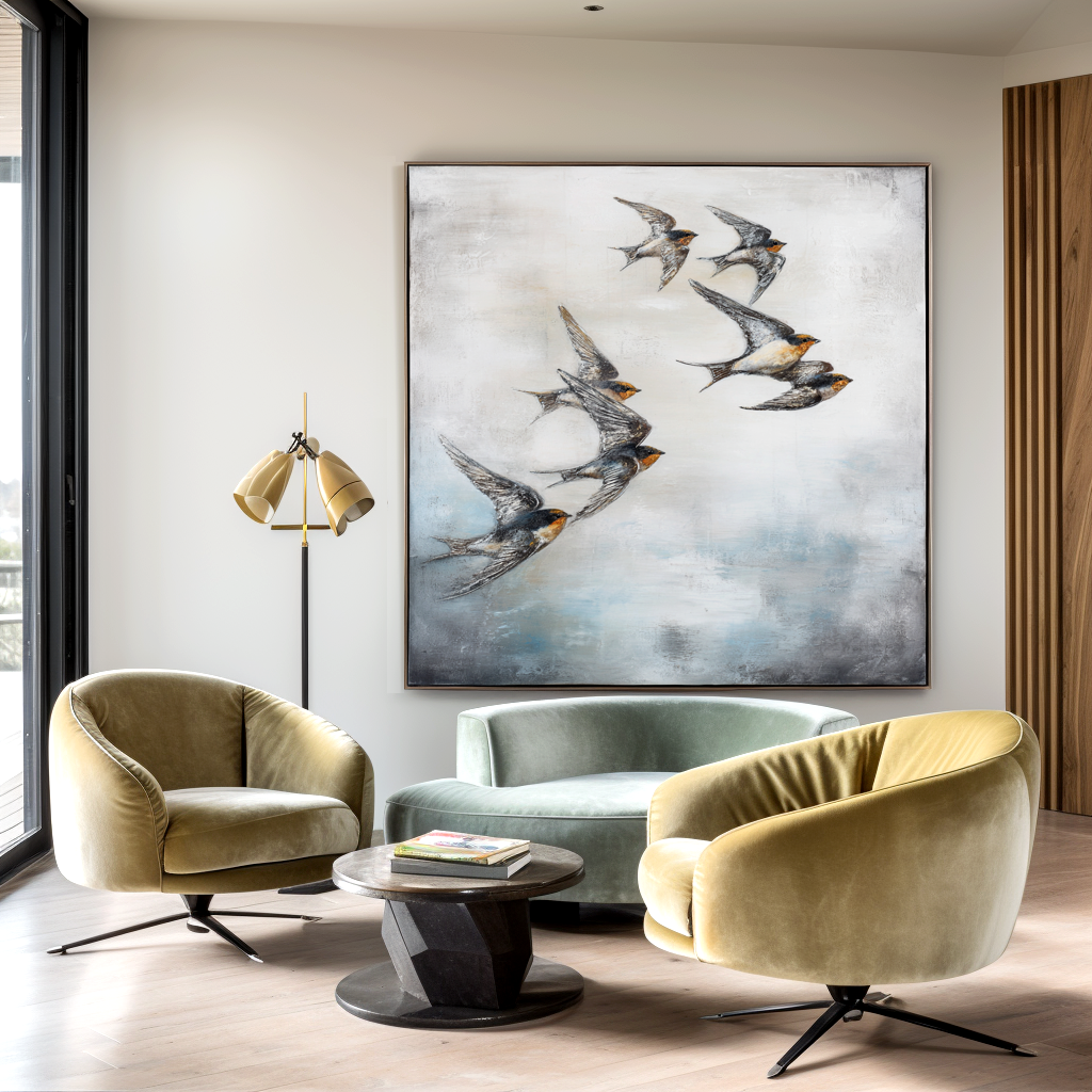 Quiet Ascent – Hand-Painted Birds in Flight Wall Art#AB14175