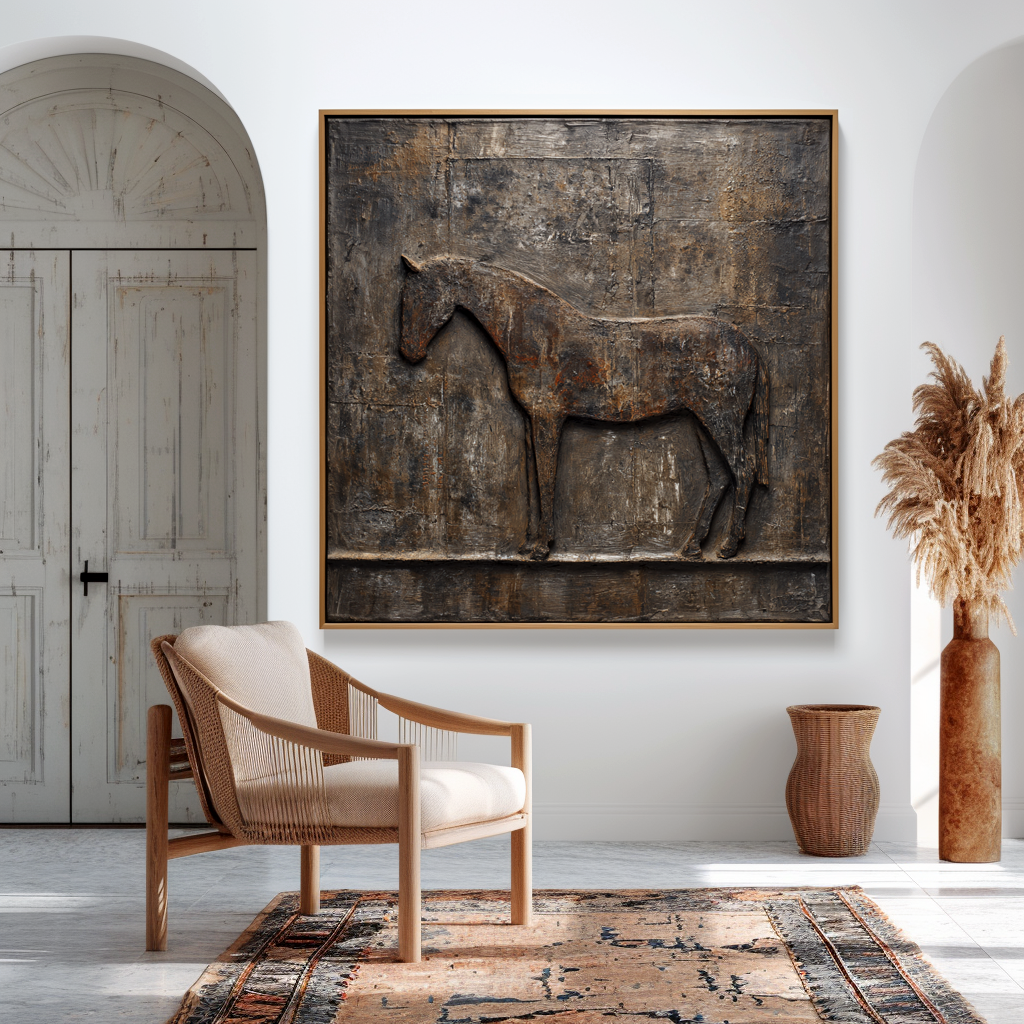 Silent Strength – Hand-Painted Textured Horse Oil Painting#AB14197