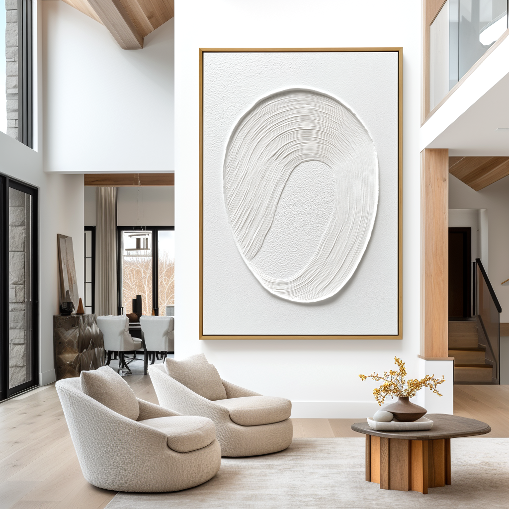 Inner Loop Minimalist White Textured Abstract Canvas#AB14287