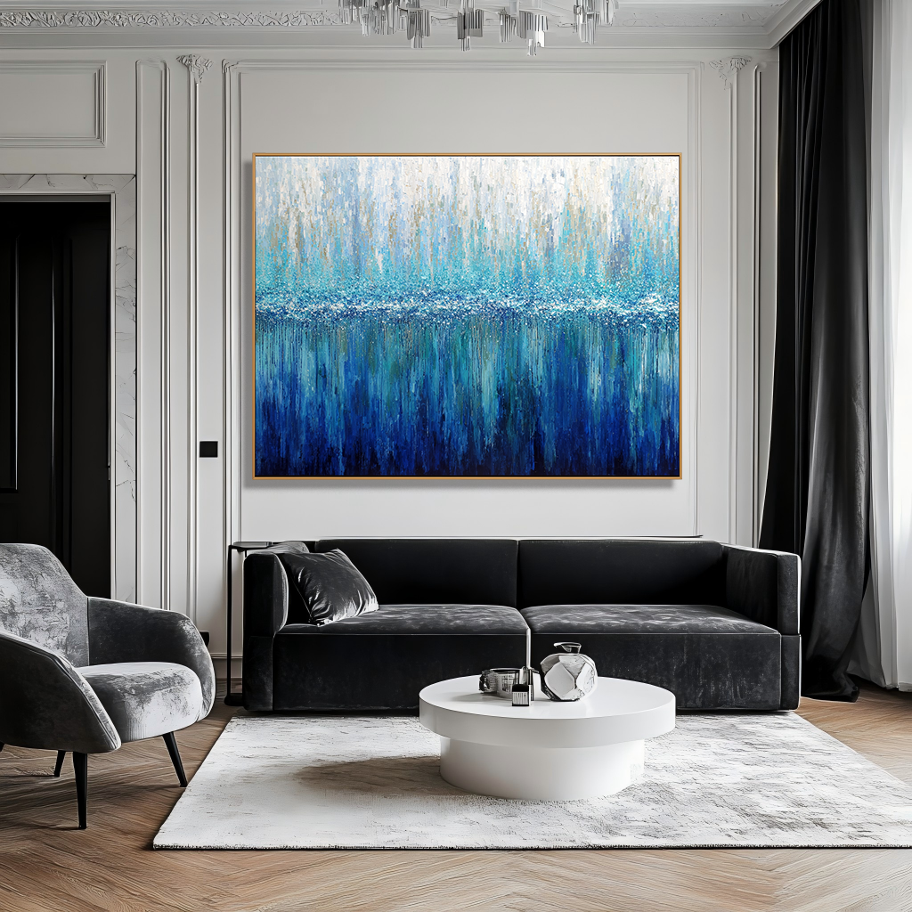 Blue Stillness - 3D Hand-Painted Vertical Blue Texture Abstract Wall Art#AB14289