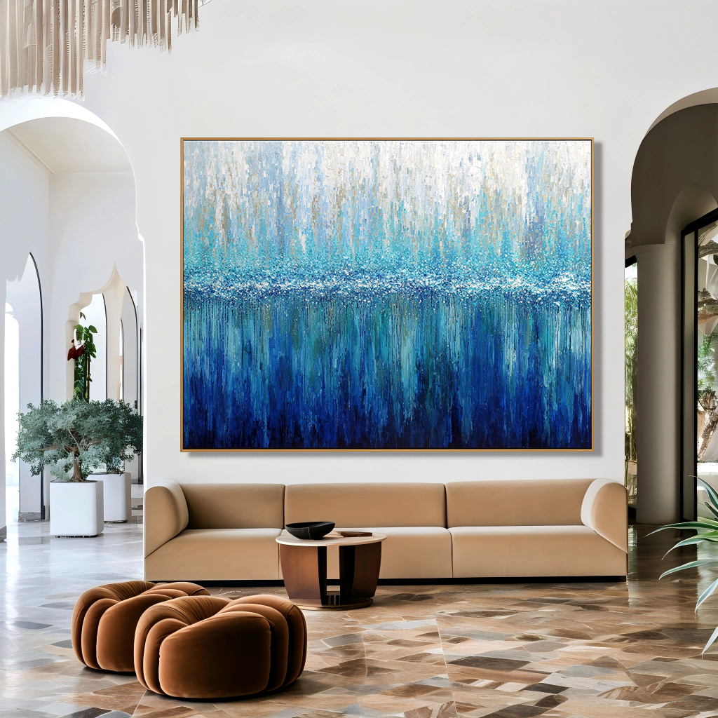 Blue Stillness - 3D Hand-Painted Vertical Blue Texture Abstract Wall Art#AB14289