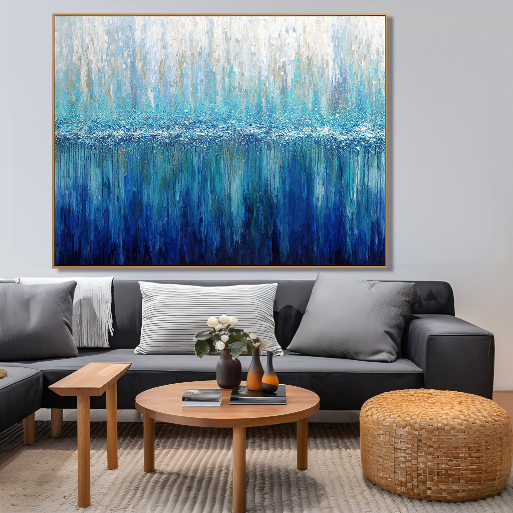Blue Stillness - 3D Hand-Painted Vertical Blue Texture Abstract Wall Art#AB14289