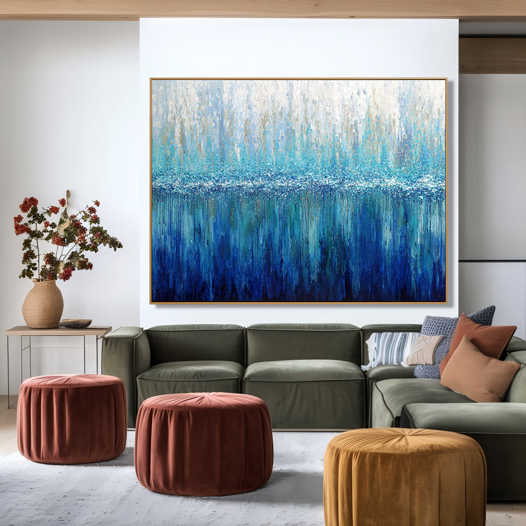 Blue Stillness - 3D Hand-Painted Vertical Blue Texture Abstract Wall Art#AB14289