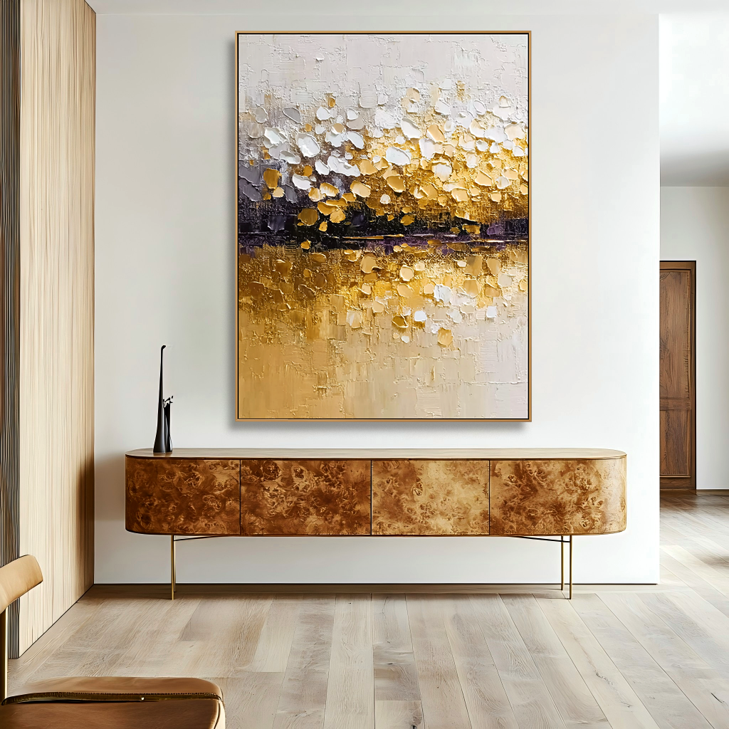Golden Horizon Vertical Textured Abstract Canvas#AB14290