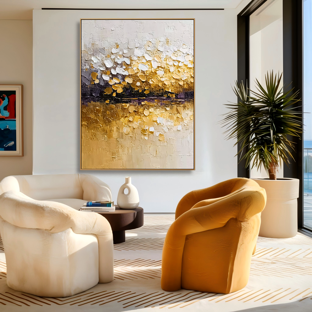 Golden Horizon Vertical Textured Abstract Canvas#AB14290