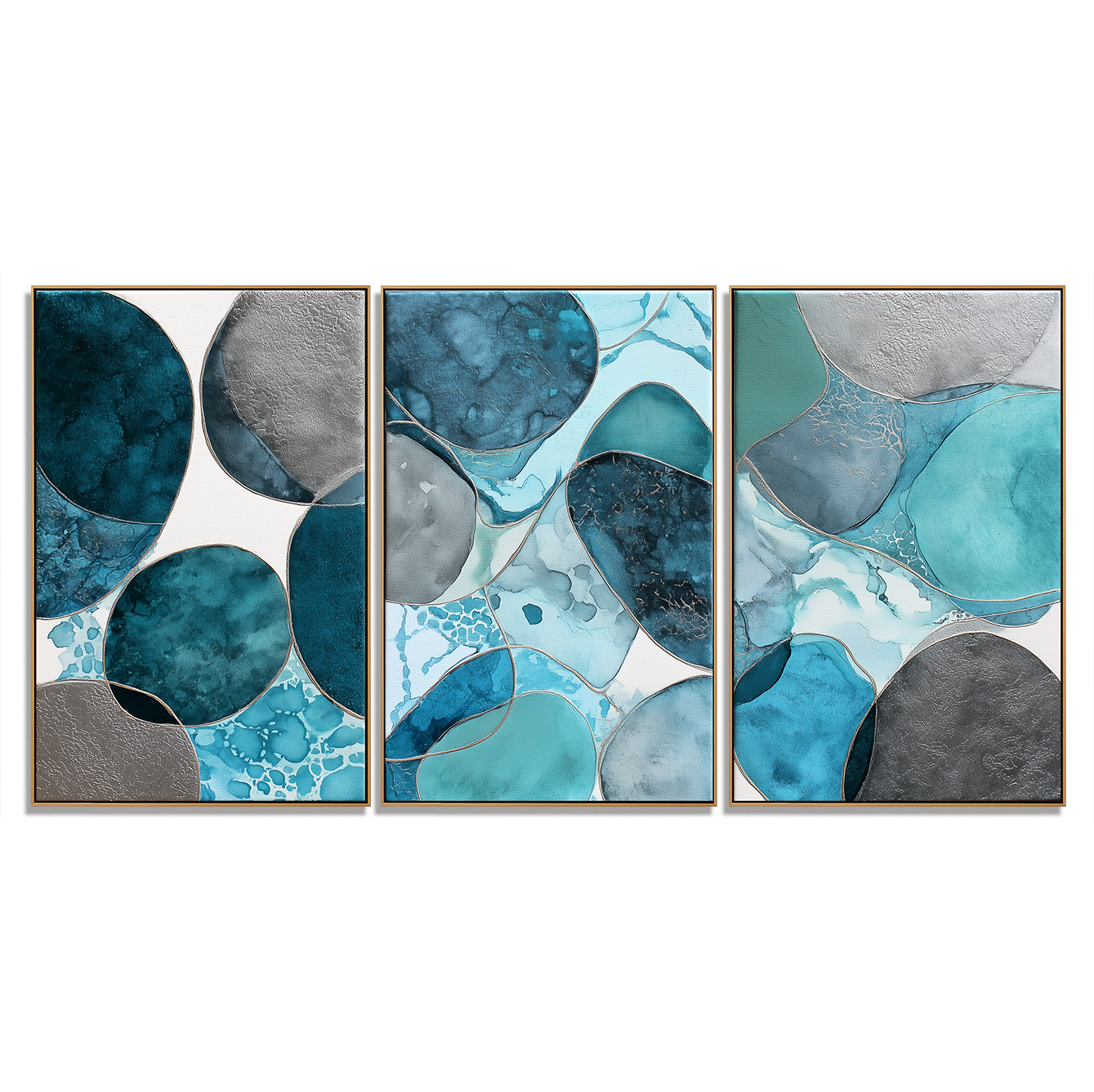 Fluid Balance – Hand-Painted Textured Abstract Triptych set of 3#AB14207