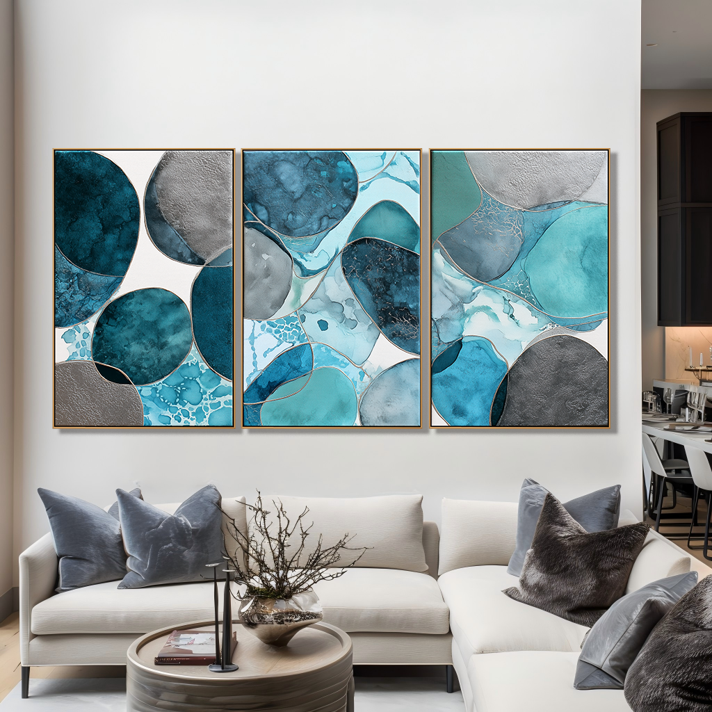 Fluid Balance – Hand-Painted Textured Abstract Triptych set of 3#AB14207