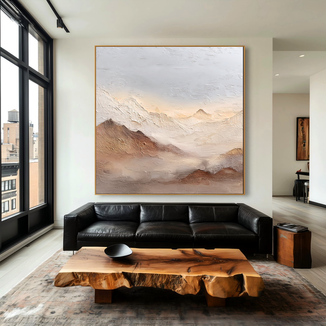 Mist Over Mountains – Hand-Painted Textured Abstract Landscape Wall Art#AB14185