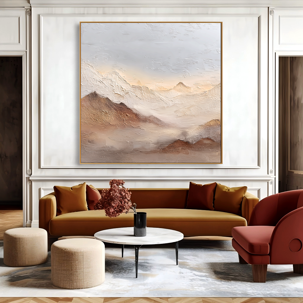 Mist Over Mountains – Hand-Painted Textured Abstract Landscape Wall Art#AB14185