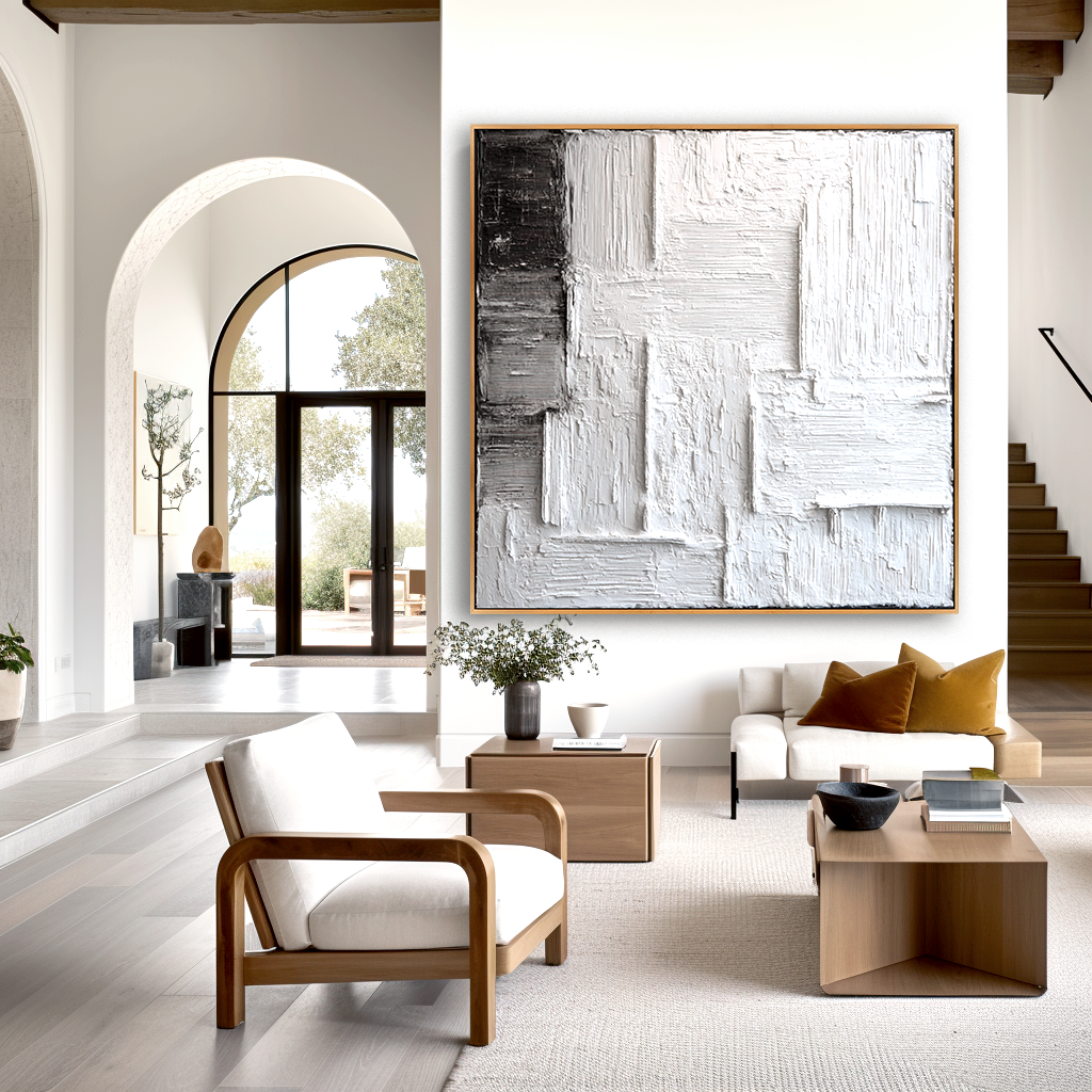 Still Framework – Hand-Painted White Textured Abstract Wall Art#AB14181