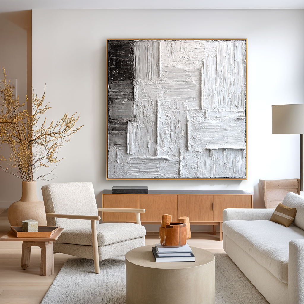 Still Framework – Hand-Painted White Textured Abstract Wall Art#AB14181
