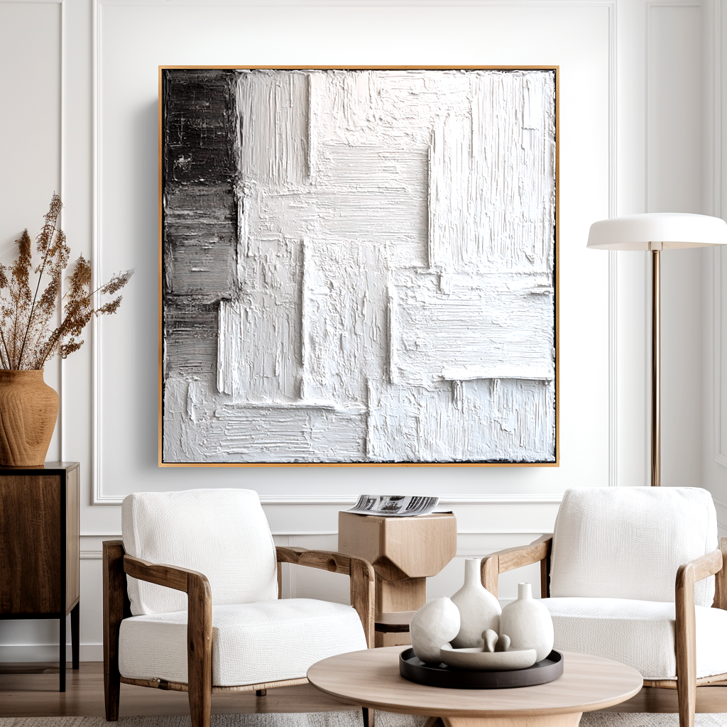 Still Framework – Hand-Painted White Textured Abstract Wall Art#AB14181