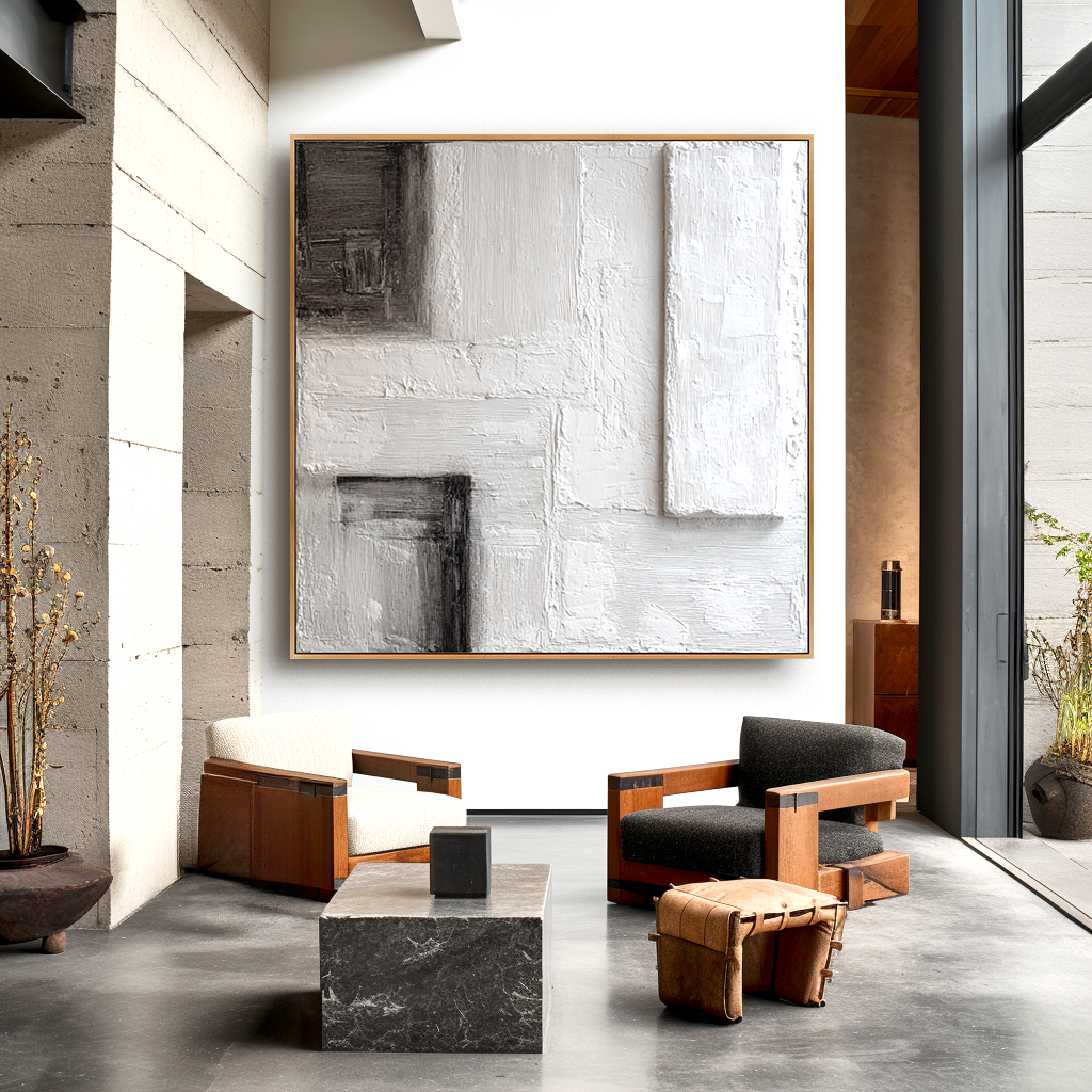 Measured Silence – Hand-Painted White Textured Abstract Wall Art#AB14180