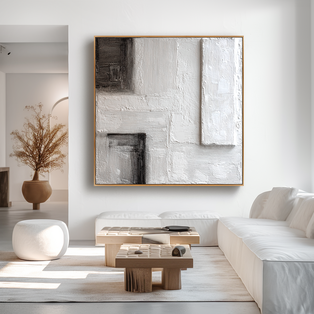 Measured Silence – Hand-Painted White Textured Abstract Wall Art#AB14180
