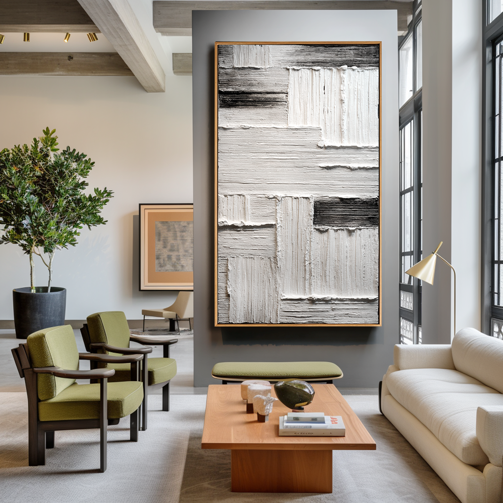 Measured Silence Minimal White & Gray Textured Abstract Canvas#AB14292