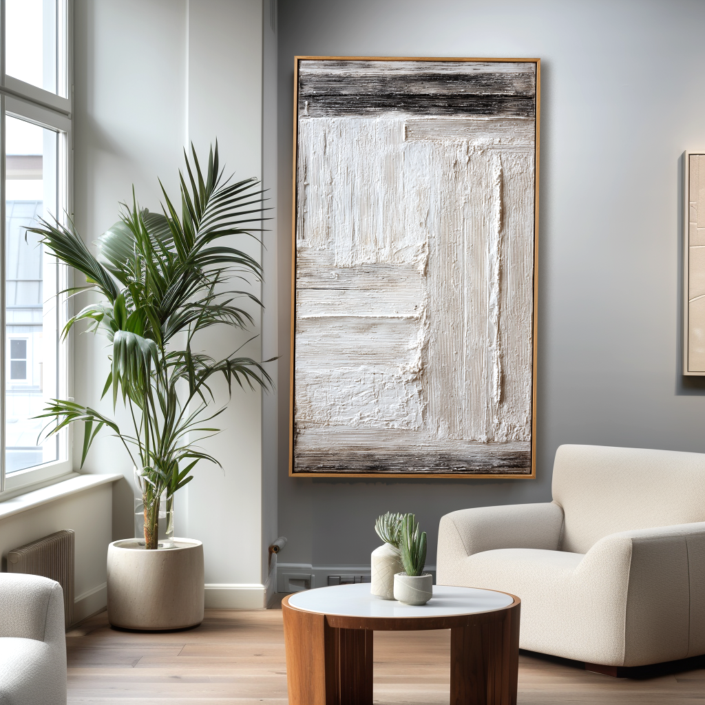 Quiet Grid-Minimal Textured Abstract Canvas#AB14293