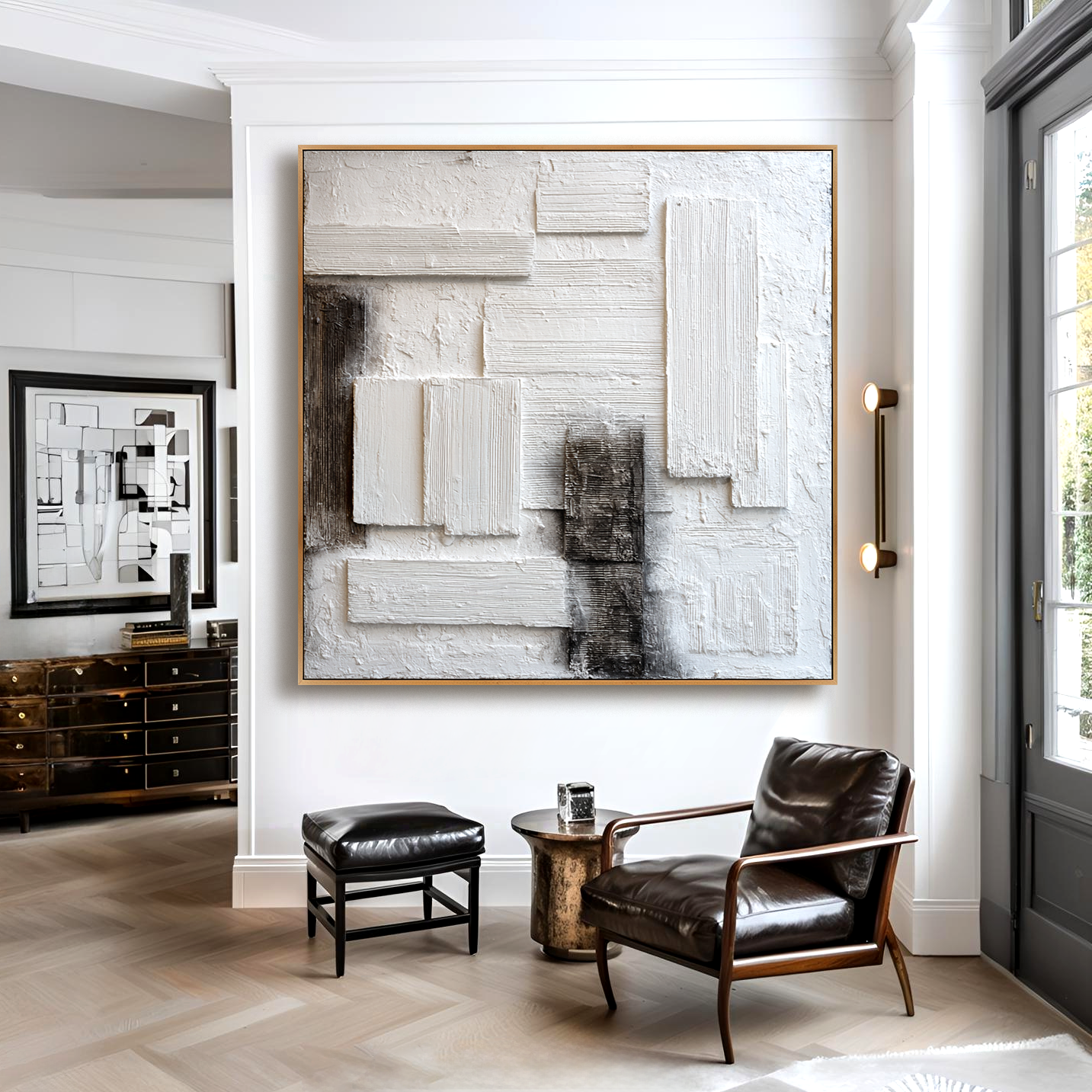 Silent Structure – Hand-Painted White Textured Abstract Wall Art#AB14178