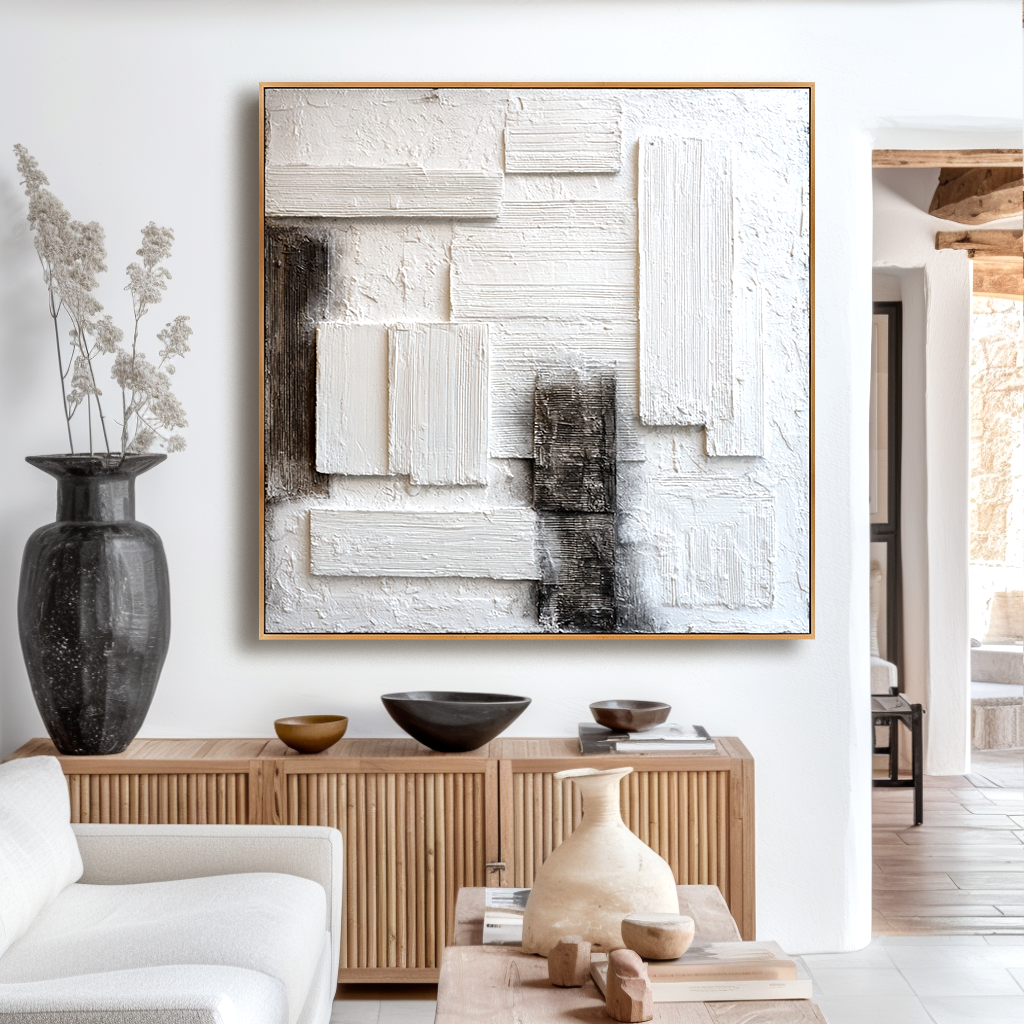 Silent Structure – Hand-Painted White Textured Abstract Wall Art#AB14178