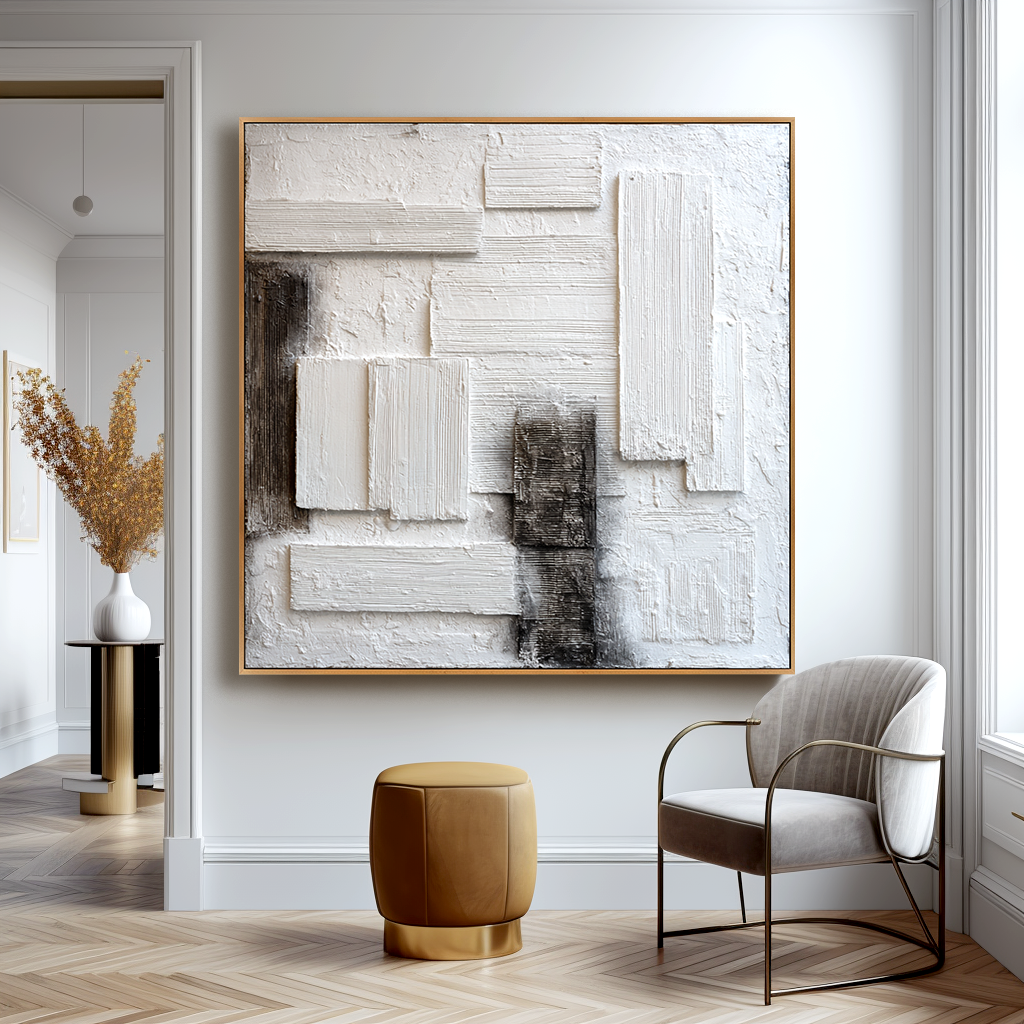 Silent Structure – Hand-Painted White Textured Abstract Wall Art#AB14178
