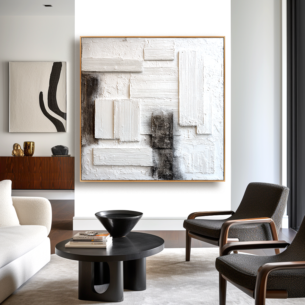 Silent Structure – Hand-Painted White Textured Abstract Wall Art#AB14178