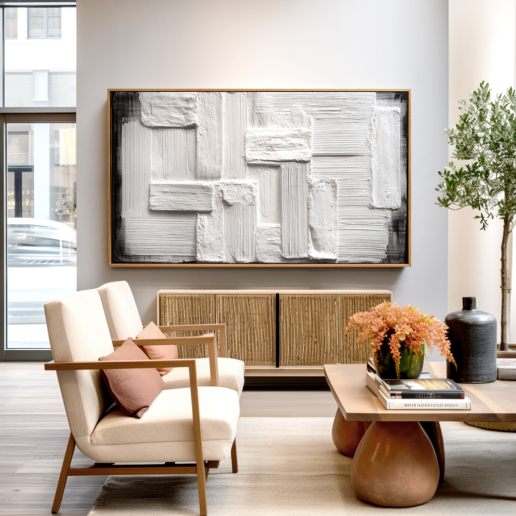 Silent Grid Minimal Textured Abstract Canvas#AB14296