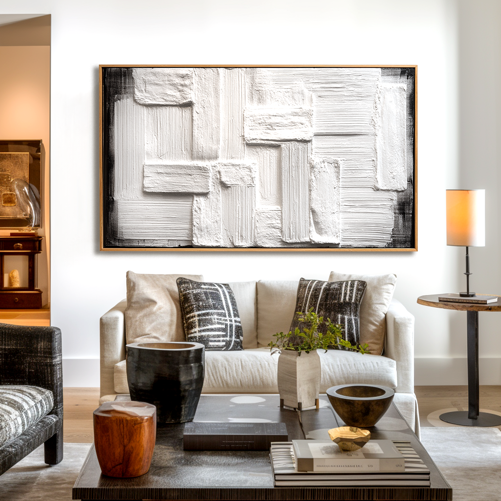 Silent Grid Minimal Textured Abstract Canvas#AB14296