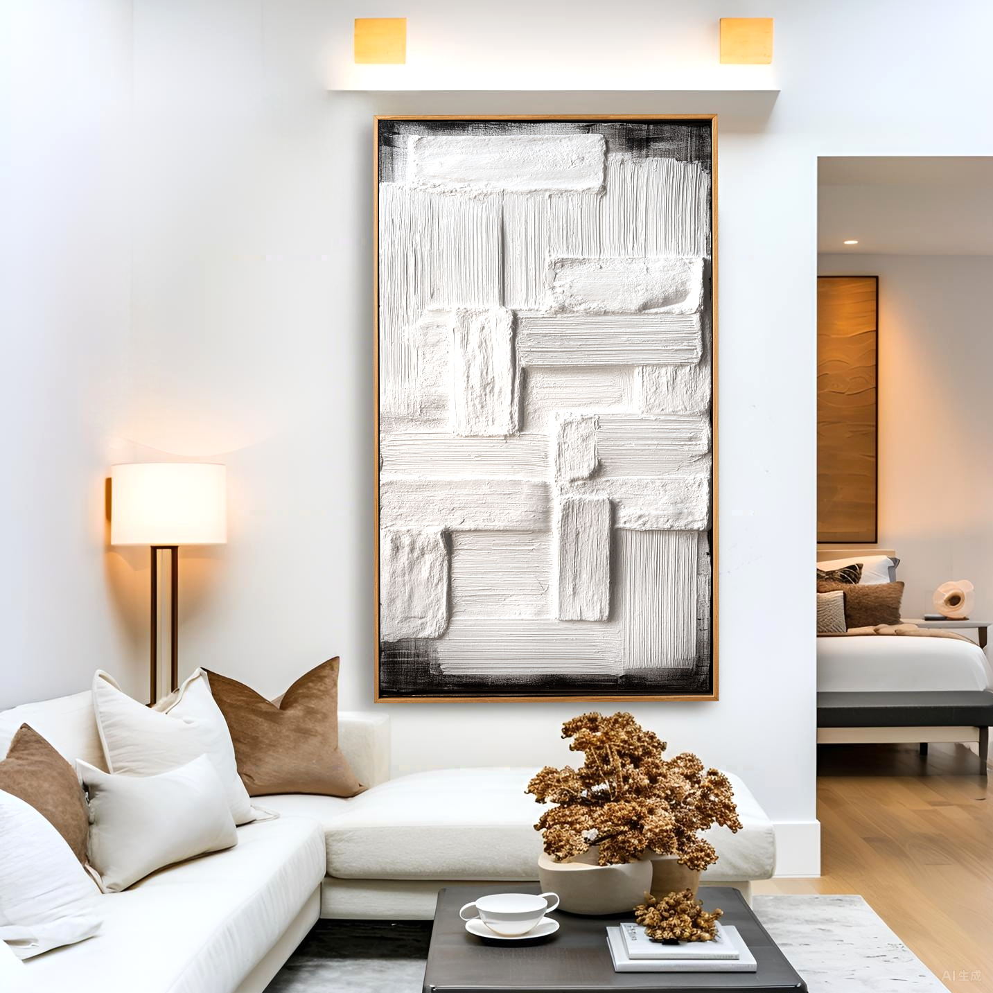 Silent Grid Minimal Textured Abstract Canvas#AB14296