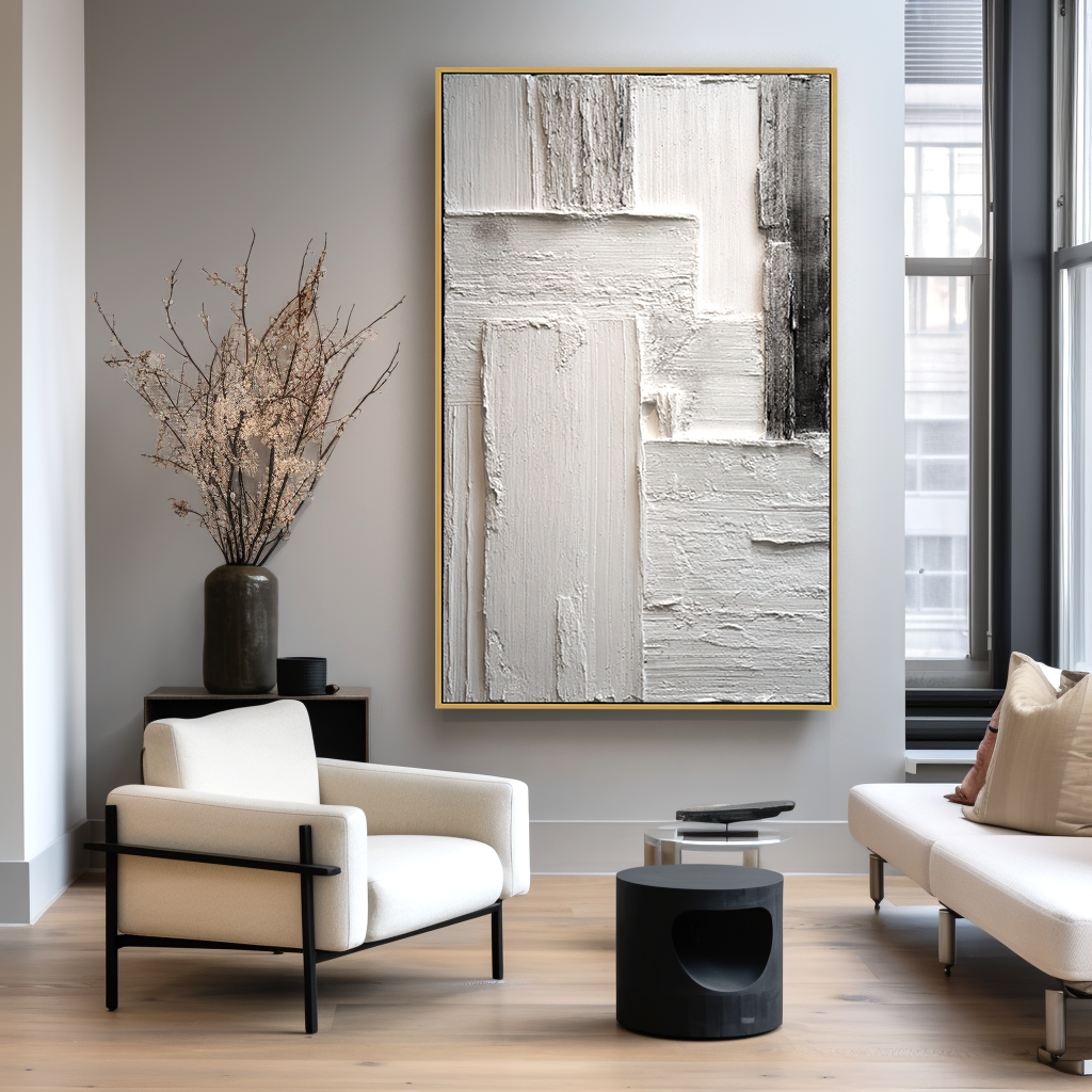 Vertical Silence - Modern Hand-Painted Minimalist Abstract Texture Canvas#AB14297