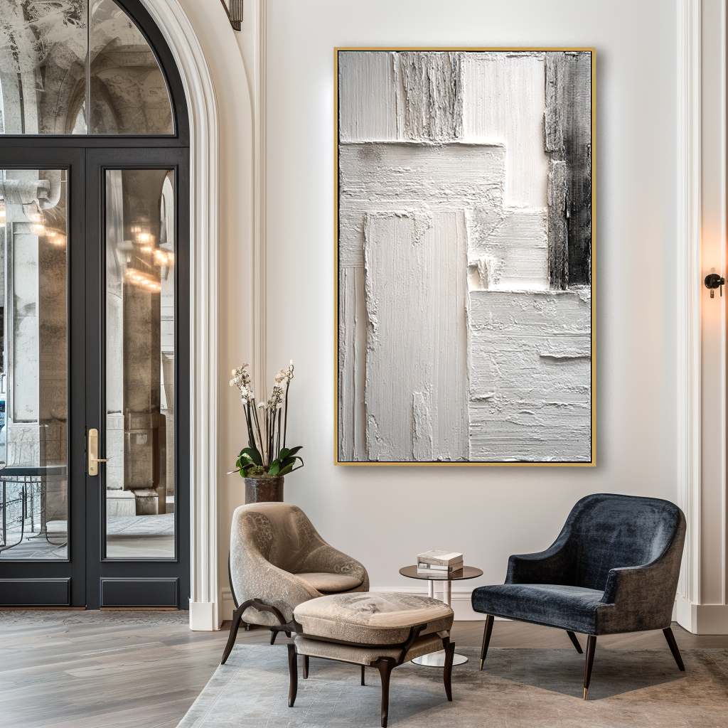 Vertical Silence - Modern Hand-Painted Minimalist Abstract Texture Canvas#AB14297