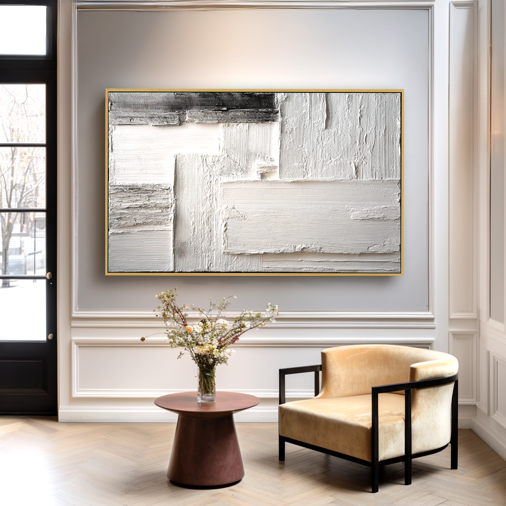 Vertical Silence - Modern Hand-Painted Minimalist Abstract Texture Canvas#AB14297