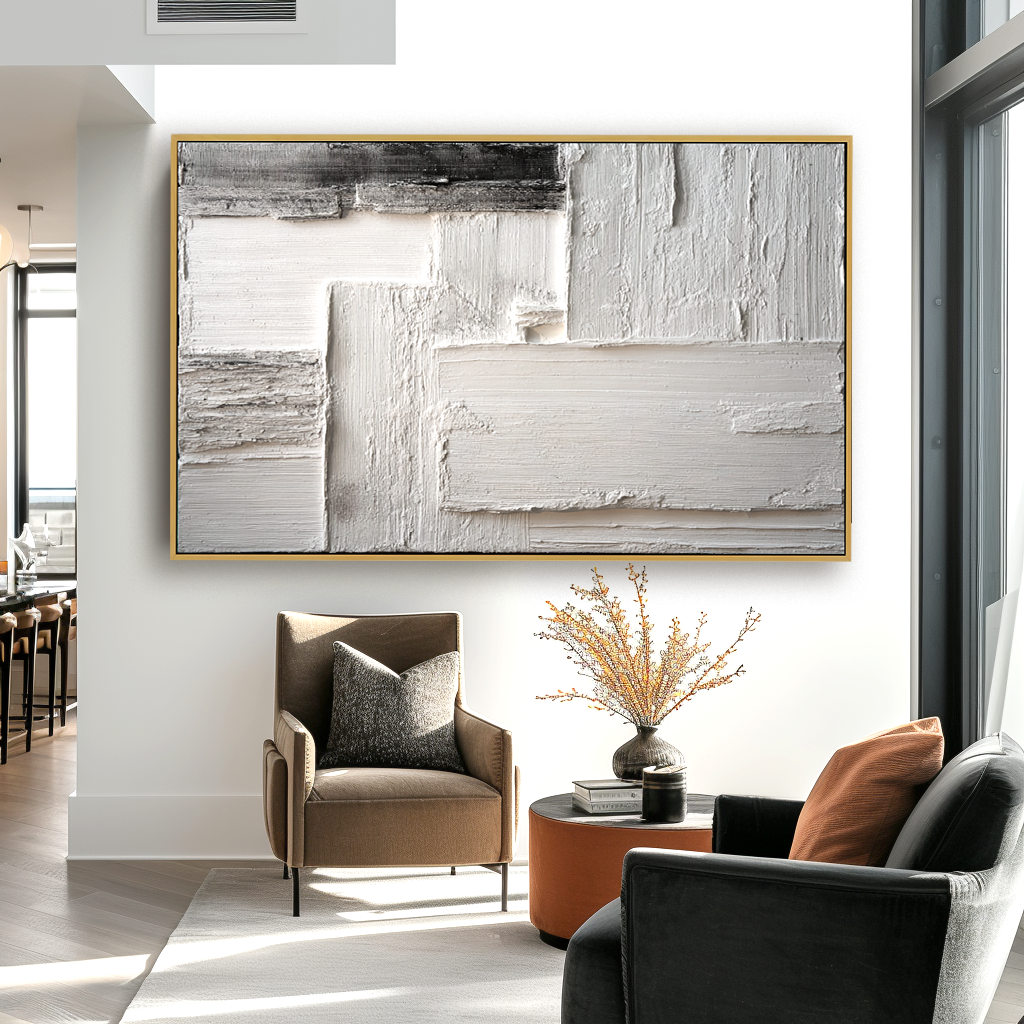 Vertical Silence - Modern Hand-Painted Minimalist Abstract Texture Canvas#AB14297