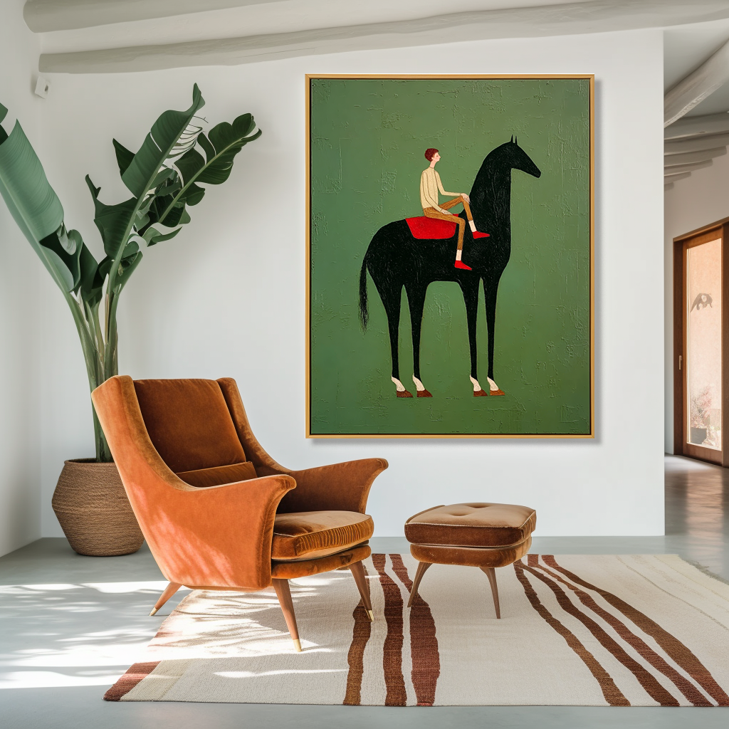 Quiet Journey – Minimalist Figurative Horse Oil Painting#AB14325