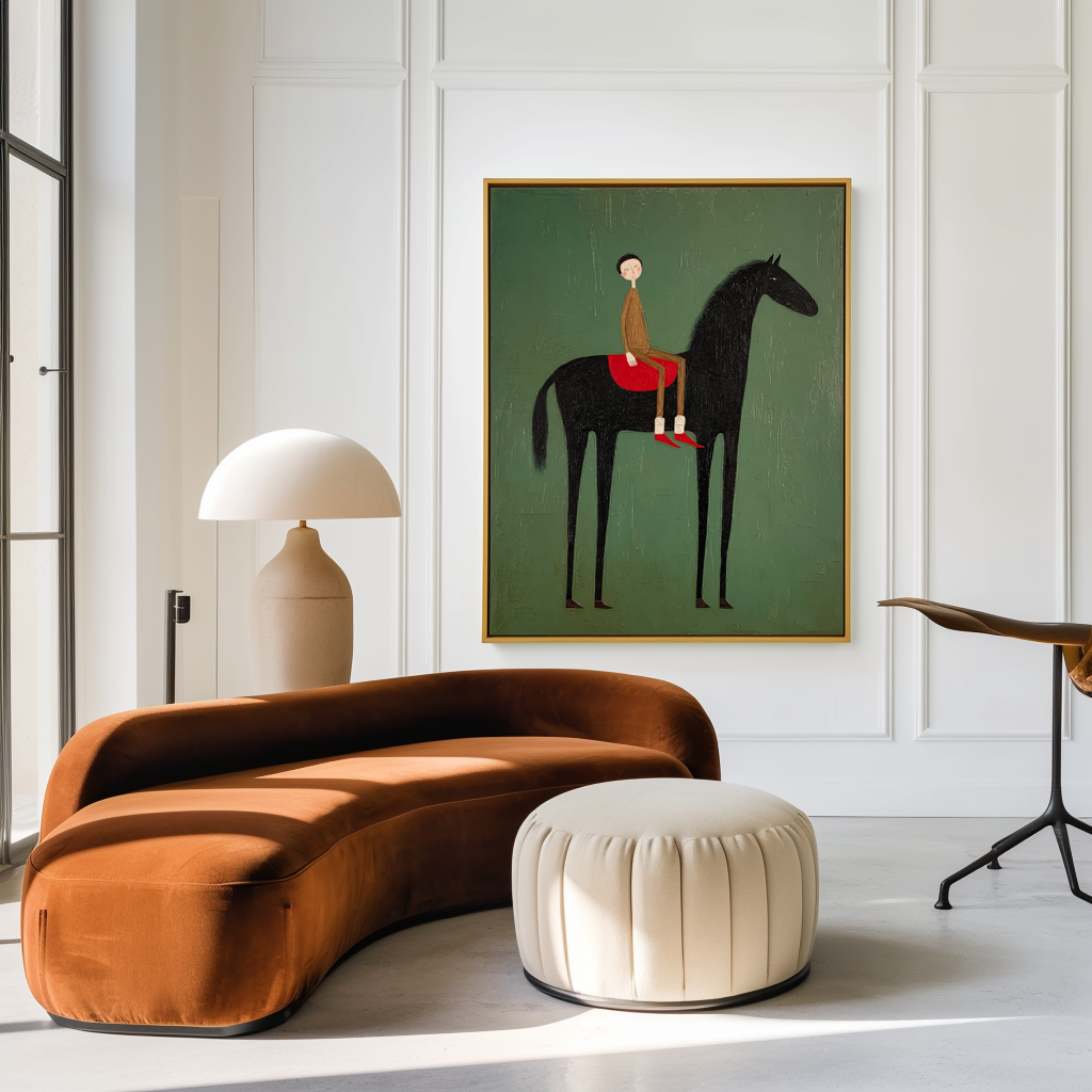 Whispered Stillness – Minimalist Figurative Horse Oil Painting#AB14326