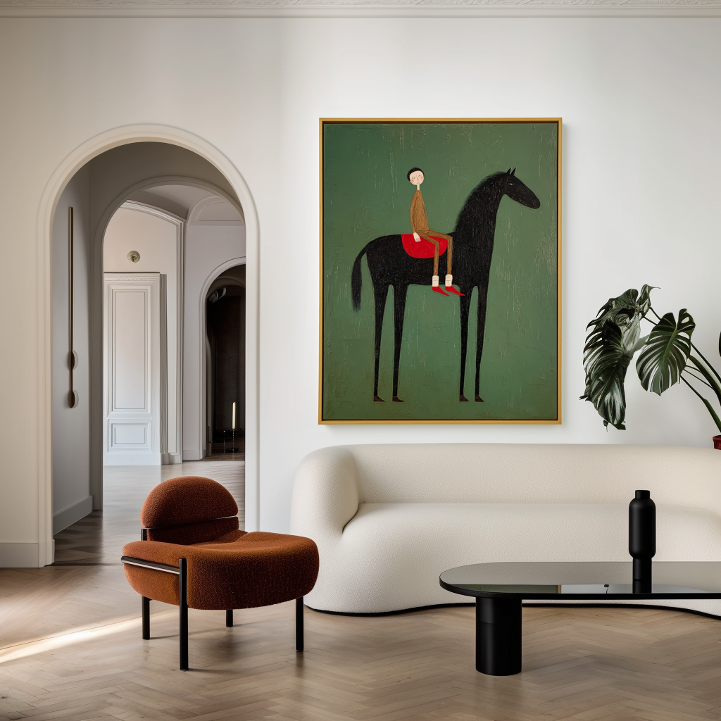 Whispered Stillness – Minimalist Figurative Horse Oil Painting#AB14326