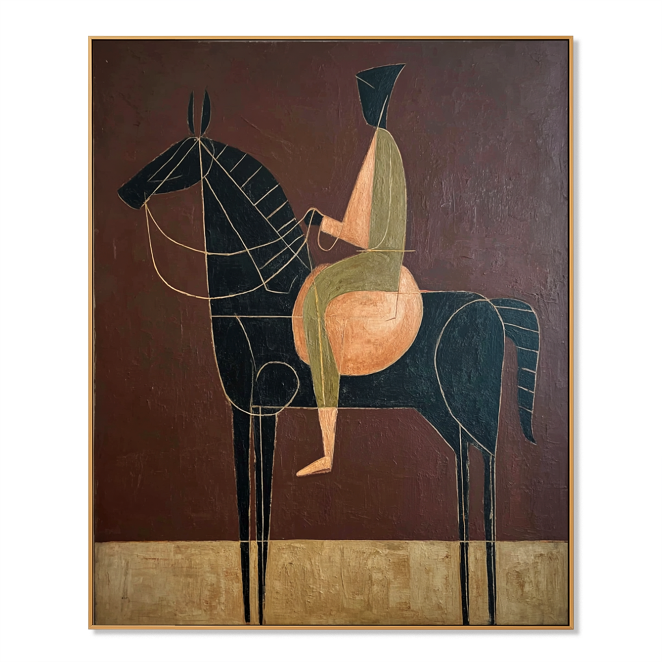 Structured Equilibrium – Minimalist Geometric Horse Figurative Oil Painting#AB14329
