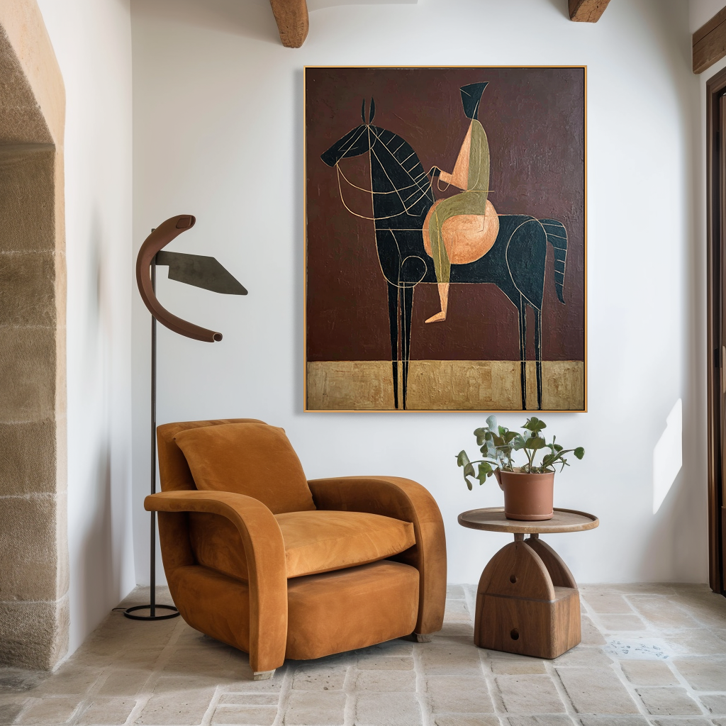 Structured Equilibrium – Minimalist Geometric Horse Figurative Oil Painting#AB14329