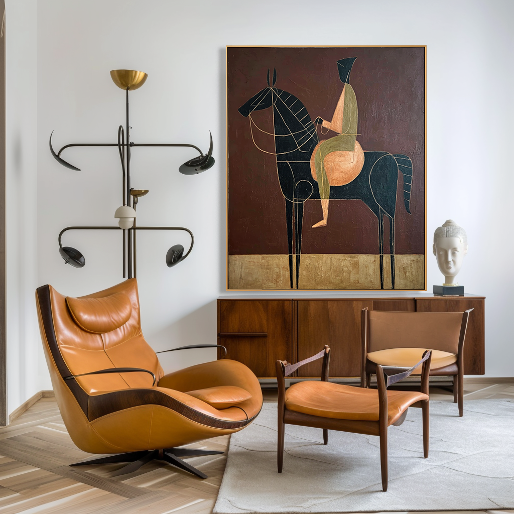 Structured Equilibrium – Minimalist Geometric Horse Figurative Oil Painting#AB14329