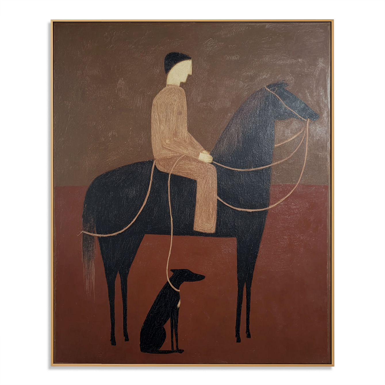Quiet Companionship – Minimalist Figurative Horse & Dog Oil Painting#AB14330
