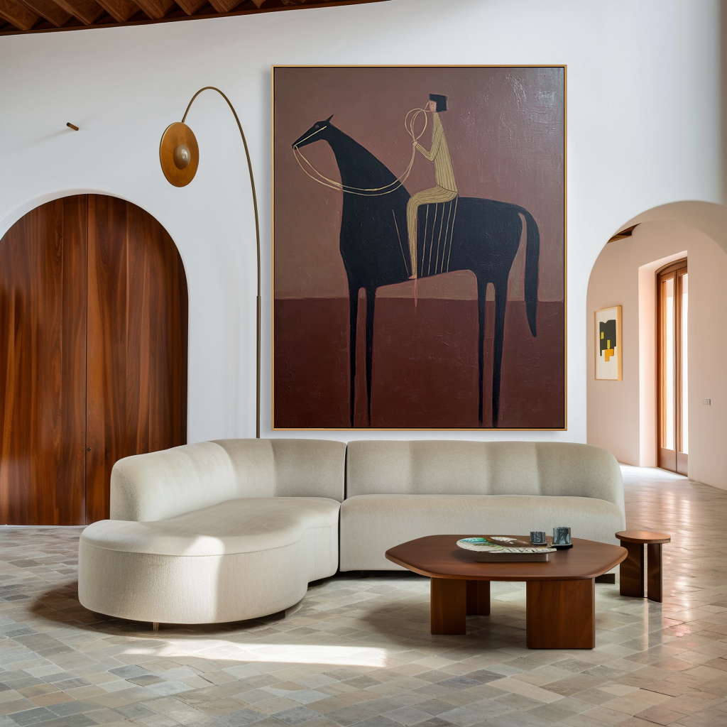 Silent Balance – Minimalist Figurative Horse Oil Painting#AB14331