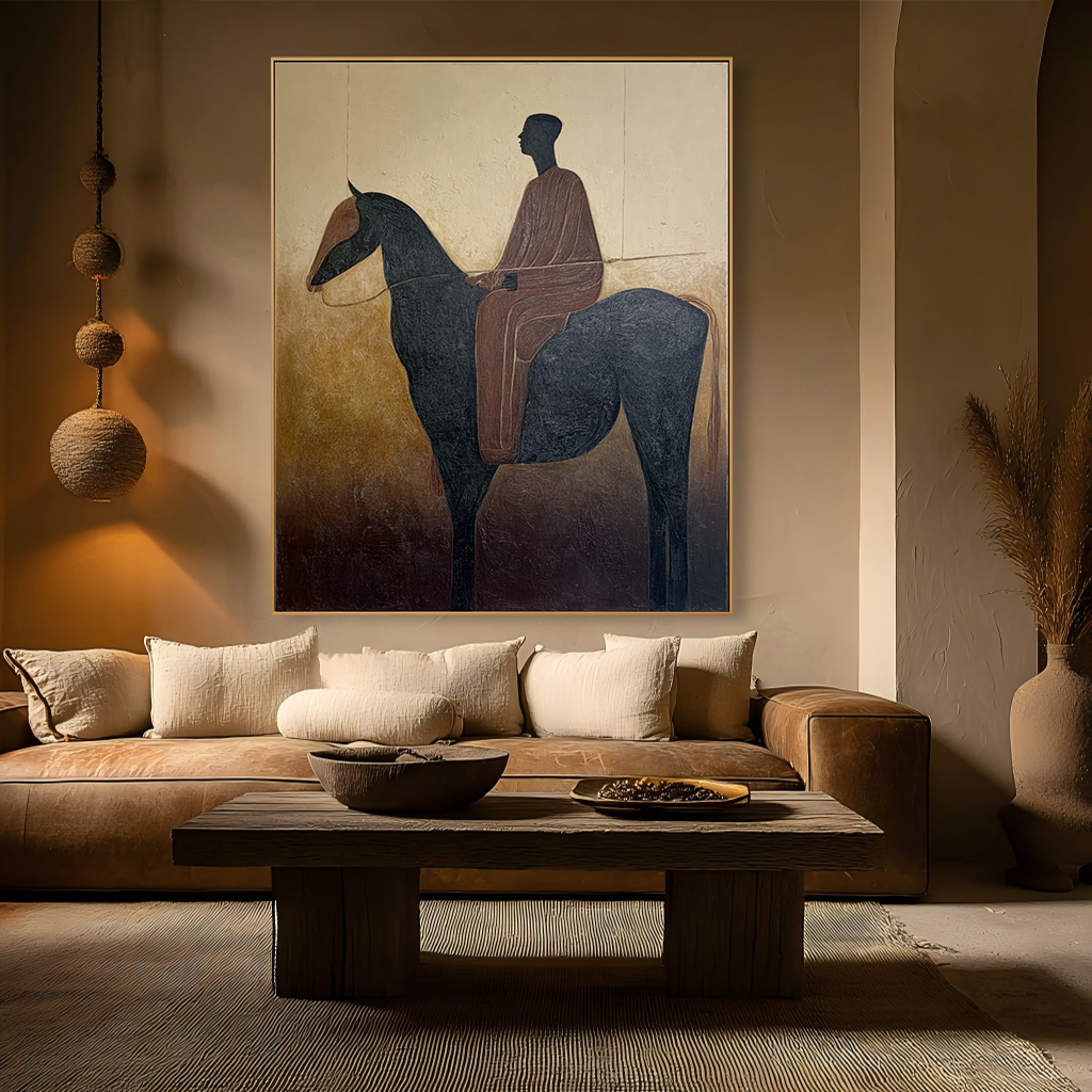 Still Horizon – Minimalist Figurative Horse Oil Painting#AB14332