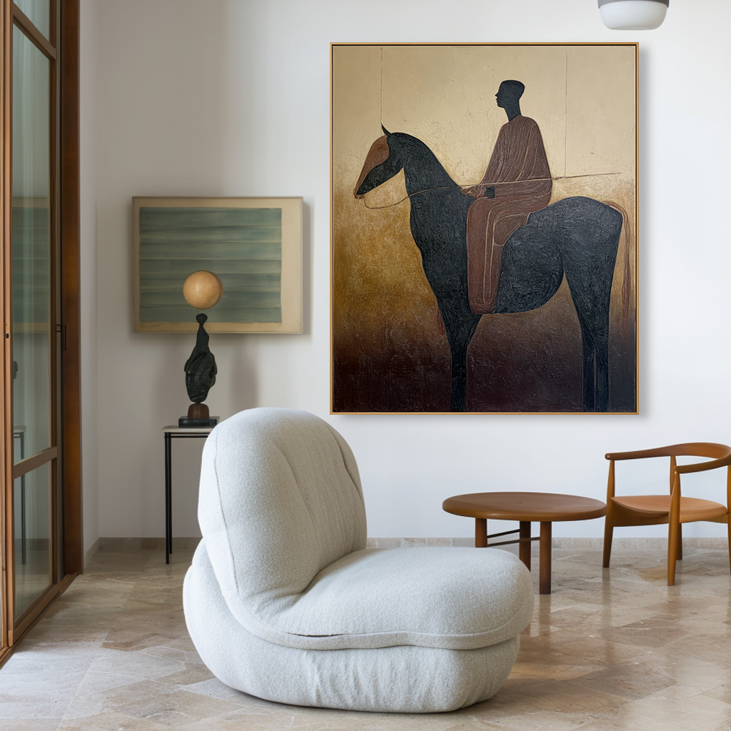 Still Horizon – Minimalist Figurative Horse Oil Painting#AB14332